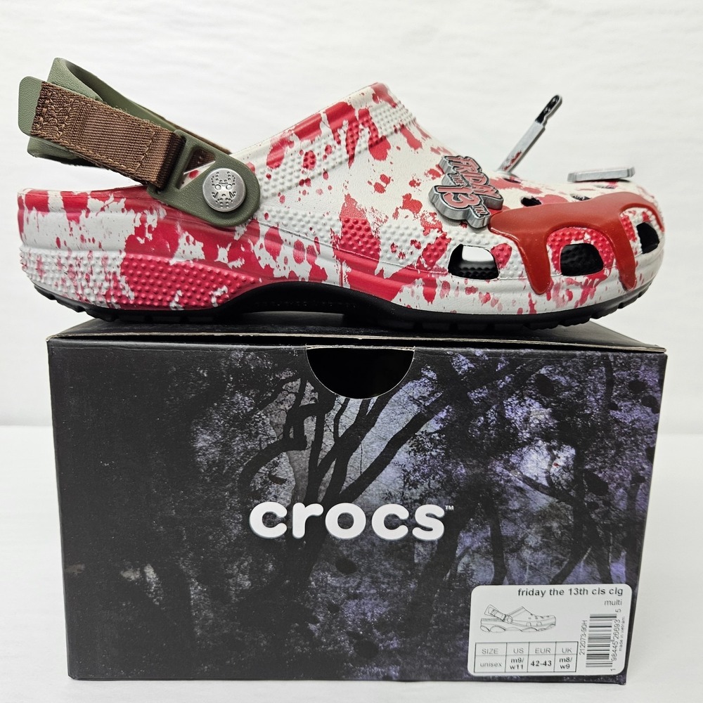 Crocs‎ Friday the 13th Classic Clogs 212073-90H Red White Green Men's Size 9